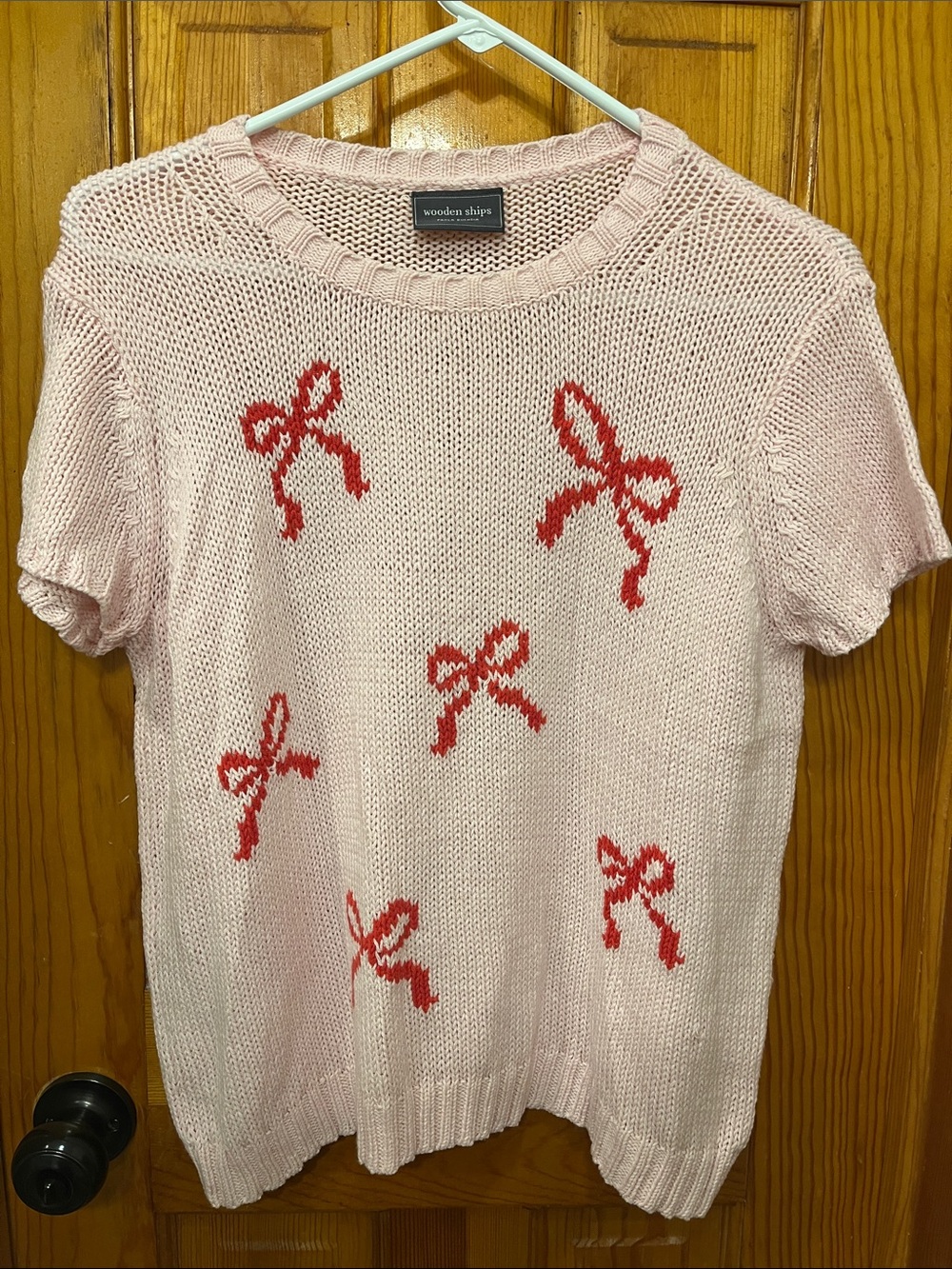 Wooden Ships Baby Pink Bow detail short sleeve Knit Sweater Cotton Blend M/L